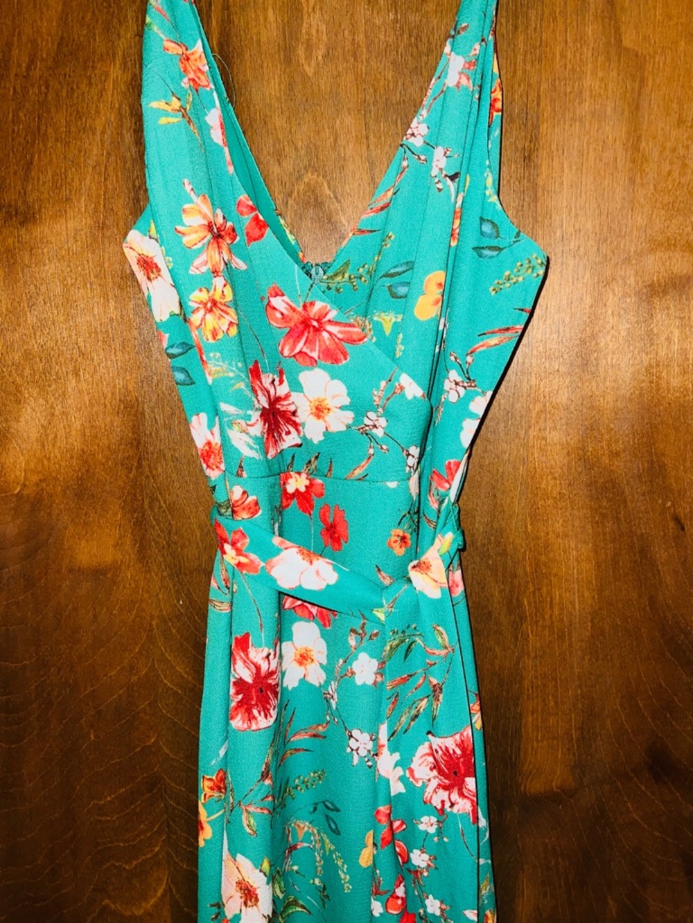 essue Teal Floral Maxi Dress with Spaghetti Straps - Picture 3 of 7